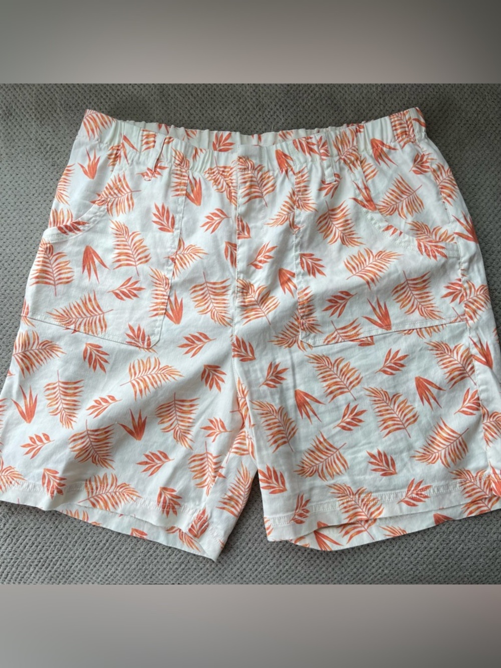 Soft Surroundings Palm Print Linen Blend Shorts Large Soft Stretch 041921 Resort